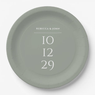 Sage Green Minimalist Special Date Wedding Paper Plates