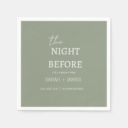 Sage Green Minimalist The Night Before Wedding  Napkins