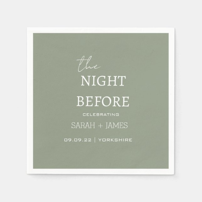 Sage Green Minimalist The Night Before Wedding  Napkins (Front)