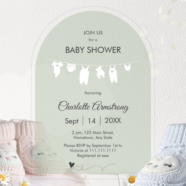 Sage Green Minimalist Translucent Baby Shower Acrylic Invitations (Sage Green Minimalist Translucent Baby Shower Acrylic Invitations ©Susanne Sachers - Sunny Mind 🌞)