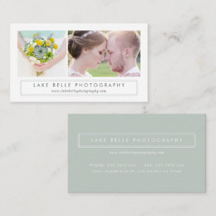 Sage Green Minimalist Two Photo Layout Modern Business Card