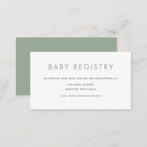 Sage Green Minimalist Typography Baby Registry Enclosure Card