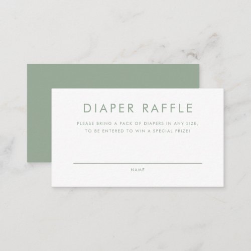 Sage Green Minimalist Typography Diaper Raffle Enclosure Card