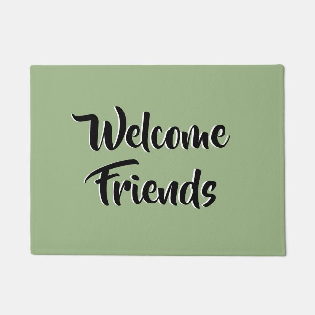 Sage Green Minimalist Typography Welcome Friends Doormat (Front)