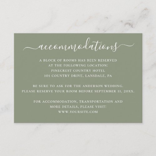 Sage green minimalist wedding accommodations enclosure card