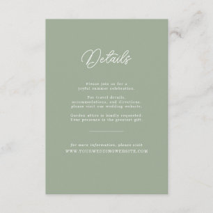 Sage Green Minimalist Wedding Details Card