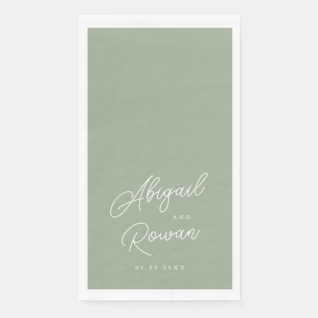 Sage Green Minimalist Wedding Guest Towels (Front)