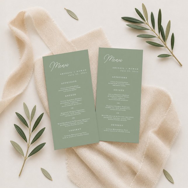 Sage Green Minimalist Wedding Long Menu Card (Creator Uploaded)