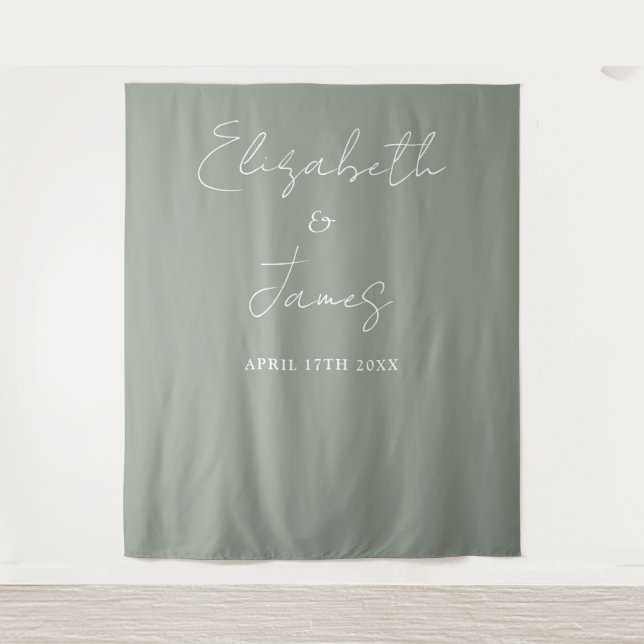 Sage Green Minimalist Wedding Photo Backdrop (Front)