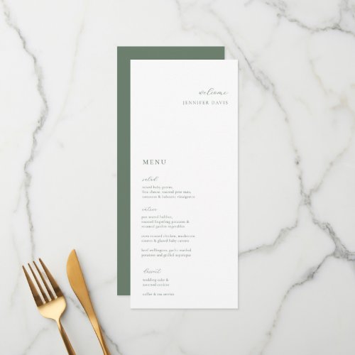 Sage Green Minimalist Wedding Place Card Menu