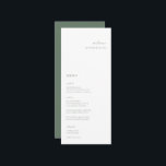 Sage Green Minimalist Wedding Place Card Menu<br><div class="desc">Elegant minimalist,  wedding guest place card and menu. Features,  modern sage green typography and matching solid color backing.</div>