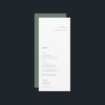 Sage Green Minimalist Wedding Place Card Menu<br><div class="desc">Elegant minimalist,  wedding guest place card and menu. Features,  modern sage green typography and matching solid color backing.</div>