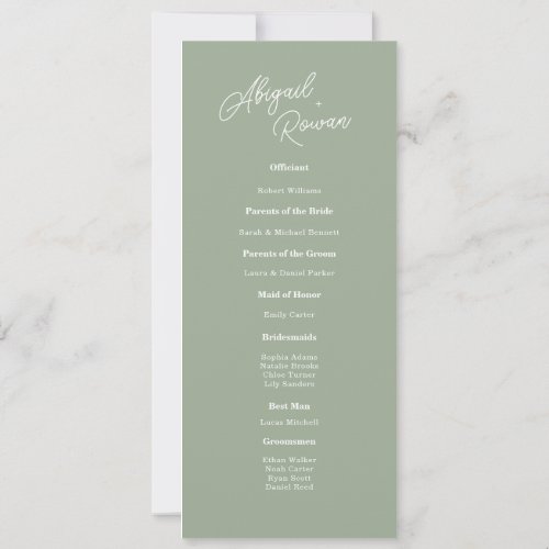 Sage Green Minimalist Wedding Program Card