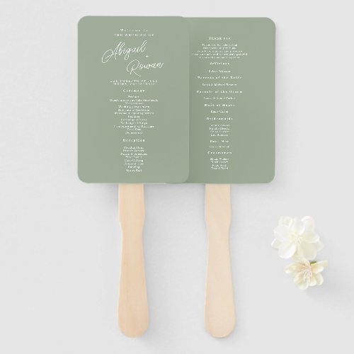 Sage Green Minimalist Wedding Program Hand Fan