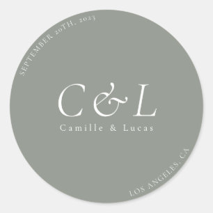 Sage Green Minimalist wedding round sticker