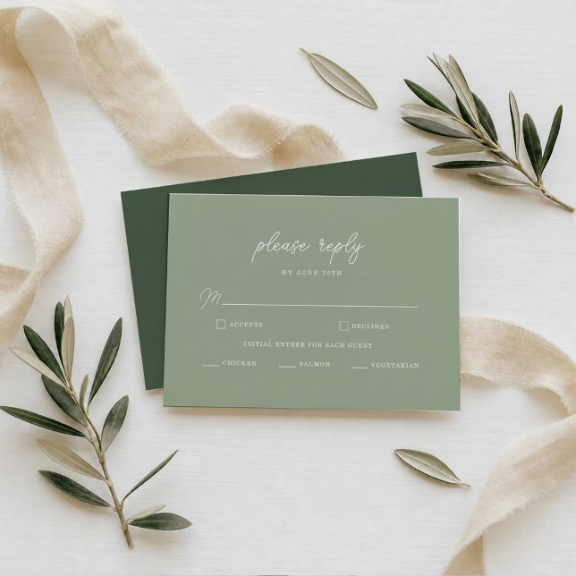 Sage Green Minimalist Wedding RSVP Card (Creator Uploaded)