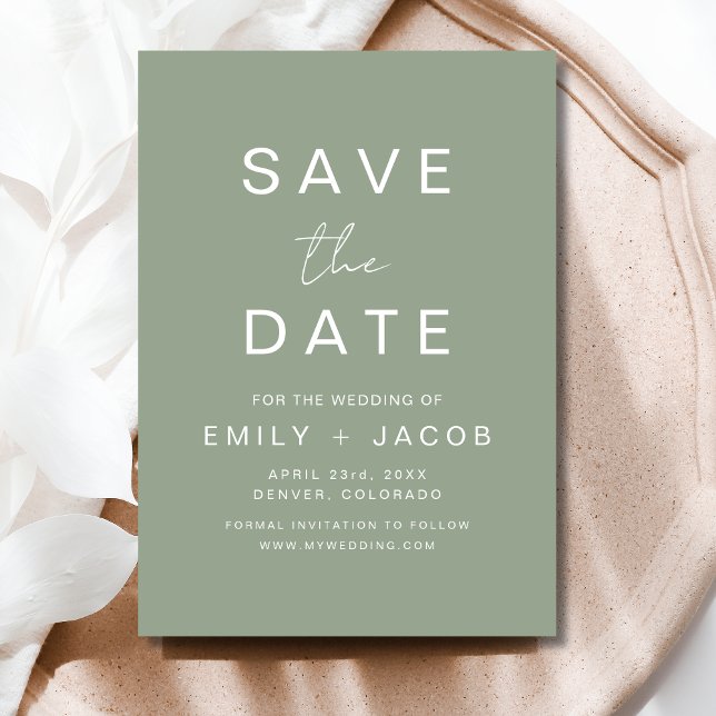Sage Green Minimalist Wedding Save the Date Card (Creator Uploaded)