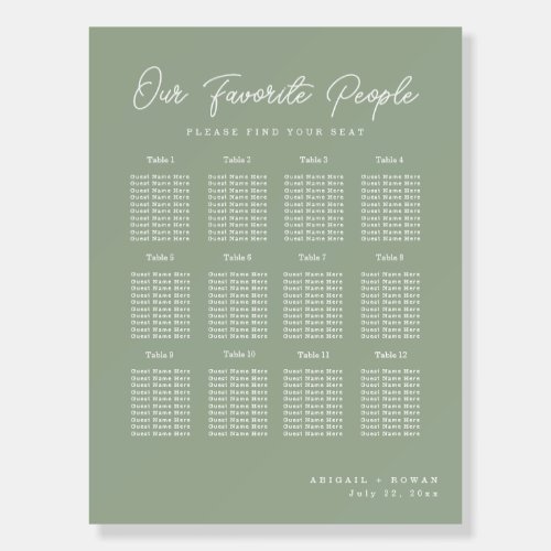 Sage Green Minimalist Wedding Seating Chart Foam Board