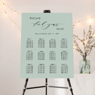 Sage Green Minimalist Wedding Seating Chart Foam Board