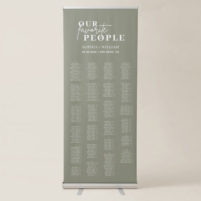 Sage Green Minimalist Wedding Seating Chart  Retractable Banner (Front)