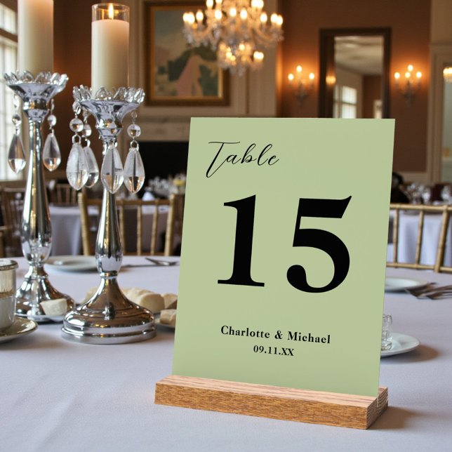 Sage Green Minimalist Wedding Table Number Acrylic Sign (Creator Uploaded)