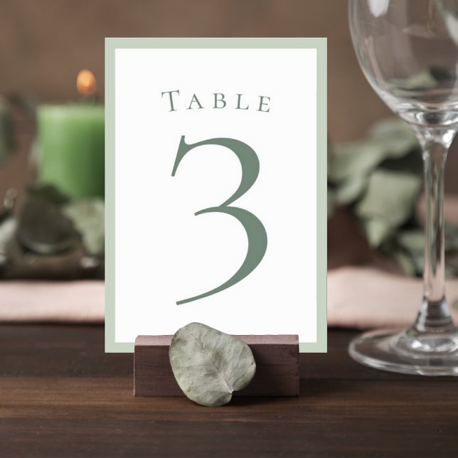 Sage Green Minimalist Wedding Table Number Card (Creator Uploaded)