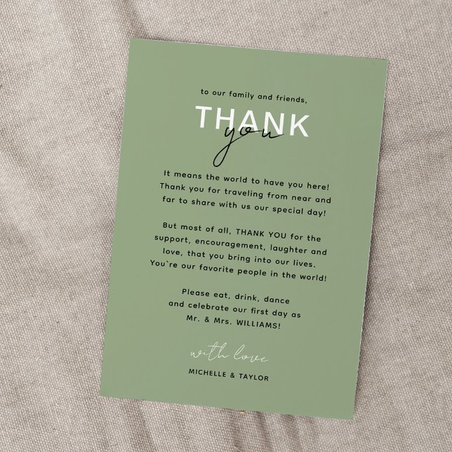 Sage Green Minimalist Wedding Thank You Card (Creator Uploaded)