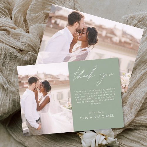 Sage Green Minimalist Wedding Thank You Photo