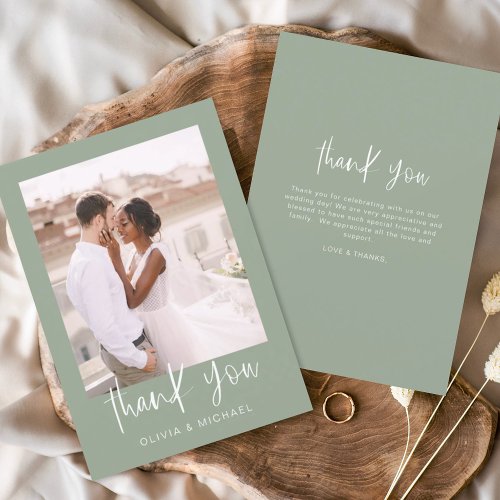 Sage Green Minimalist Wedding Thank You Photo