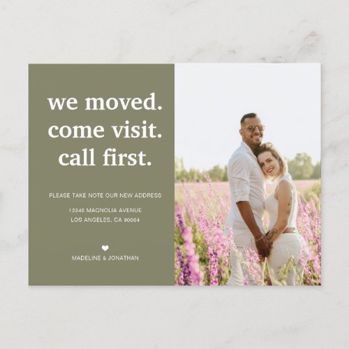 Sage Green Minimalist Weve Moved Photo Moving Announcement Postcard