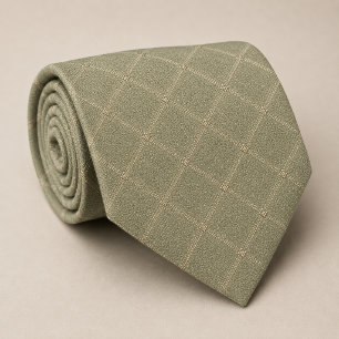Sage Green Minimalist Windowpane Neck Tie
