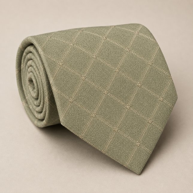 Sage Green Minimalist Windowpane Neck Tie (Creator Uploaded)