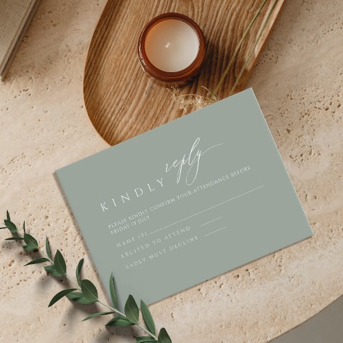 Sage Green Minimalistic Calligraphy Wedding RSVP Enclosure Card