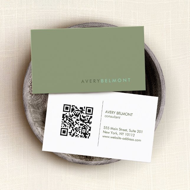  Sage Green Minimalistic Professional QR Code Business Card (Creator Uploaded)