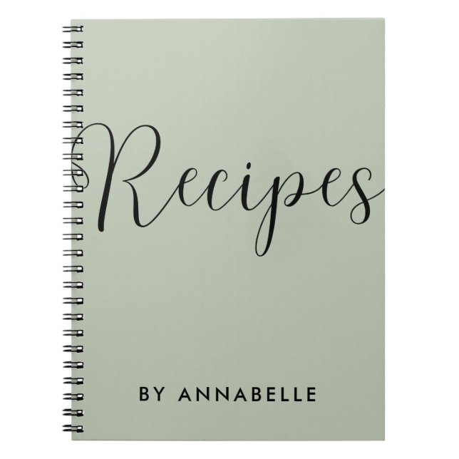 Sage Green Minimalistic Simple Recipe Book (Front)