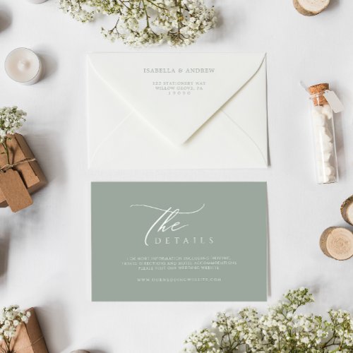 Sage Green Minimalistic  Wedding Details   Enclosure Card