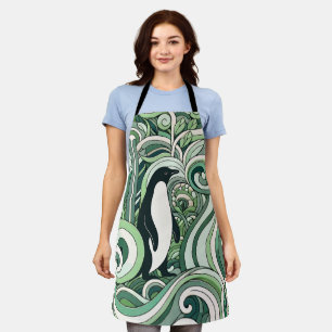 Sage Green Mint Pastel Green Penguin In Swirl Art  Apron