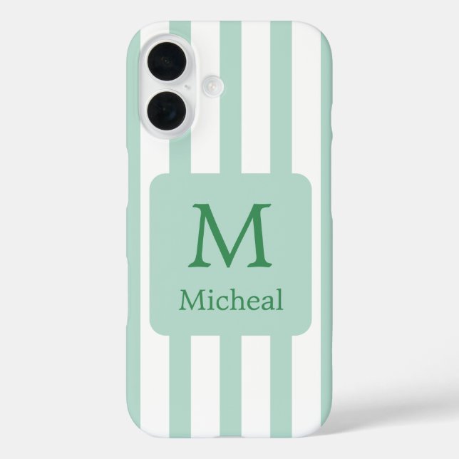 Sage Green Mint Stripes Monogram Classic Font Case-Mate iPhone Case (Back)
