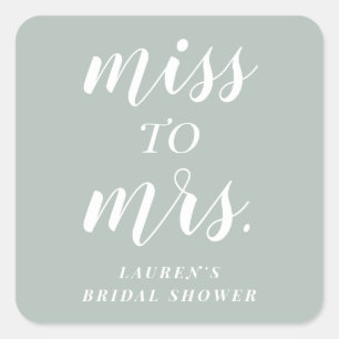 Sage Green Miss to Mrs. Bridal Shower Favor Square Sticker