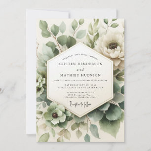 Sage Green Misted Flora Wedding Invitation