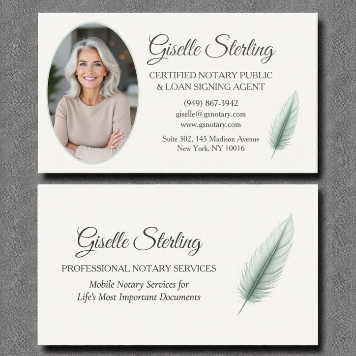 Sage Green Mobile Notary Public Modern Photo Business Card