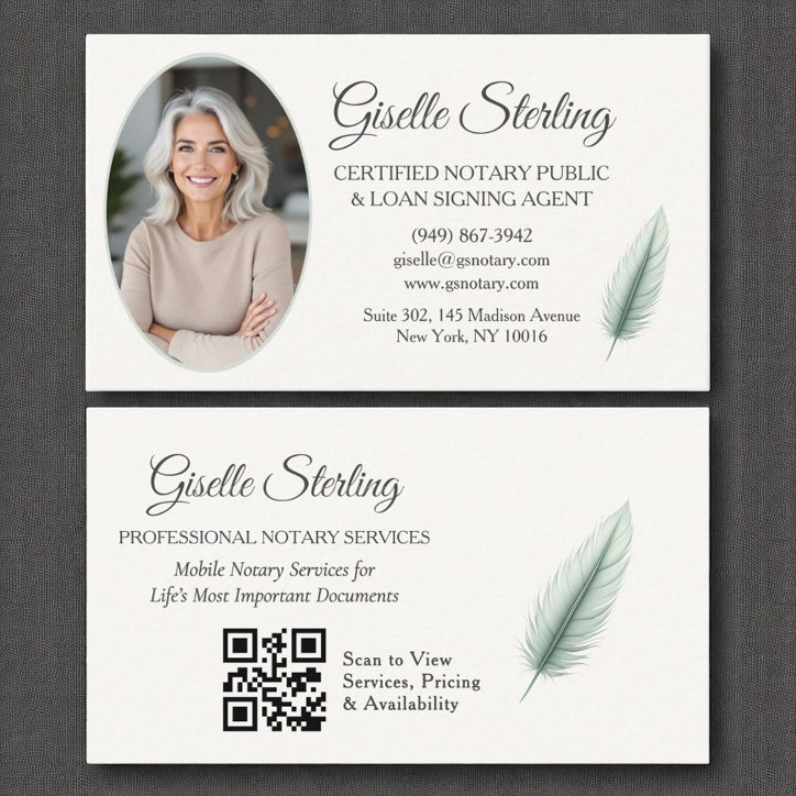 Sage Green Mobile Notary QR Code Modern Photo Business Card