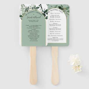 Sage green modern arch botanic wedding fan program