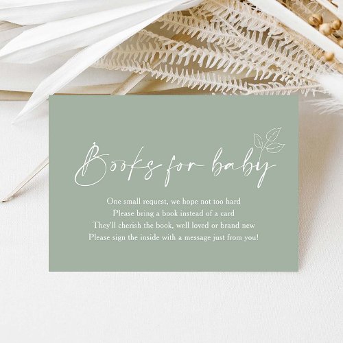 Sage Green Modern Baby Shower Books For Baby  Enclosure Card