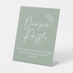 Sage Green Modern Baby Shower Diaper Raffle Pedestal Sign