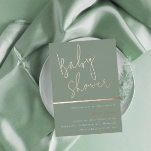 Sage Green Modern Baby Shower Rose Gold Foil Invitation