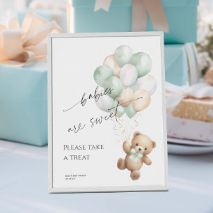 Sage Green Modern Bearly wait Take a treat favor  Poster