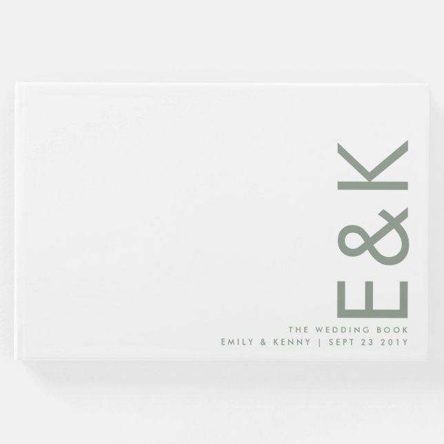 Sage Green Modern Bold Big Monogram Simple Guest Book (Front)