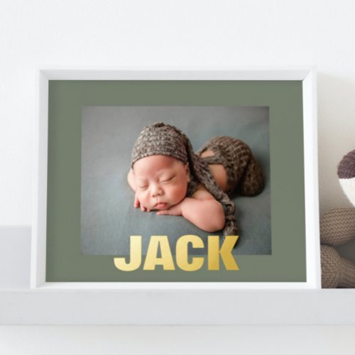 Sage GREEN Modern Bold EDITABLE TEXT GOLD Photo Foil Prints