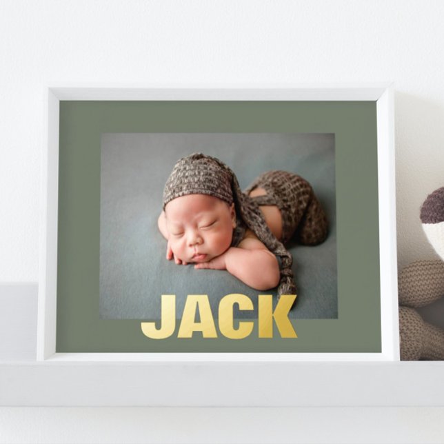 Sage GREEN Modern Bold EDITABLE TEXT GOLD Photo Foil Prints (Creator Uploaded)